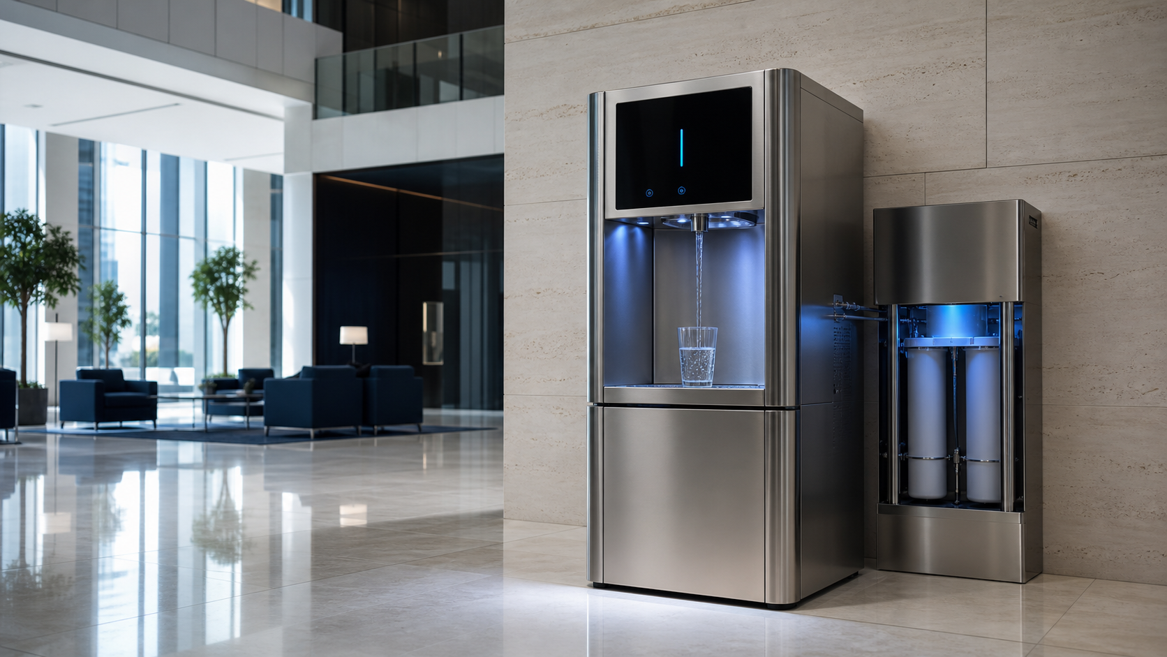 Commercial drinking water system in a contemporary workplace