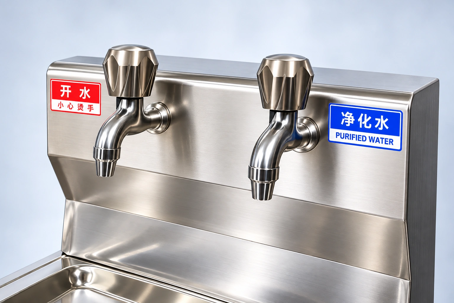 Close view of the taps and outlet area.