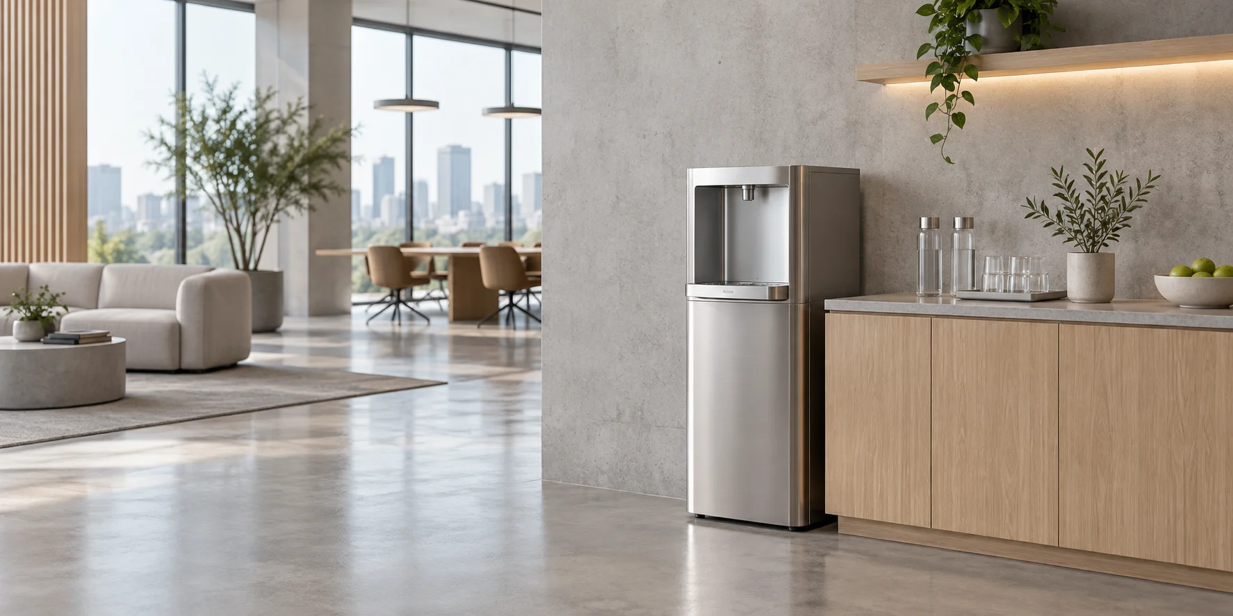 Commercial drinking water station integrated into a modern office space